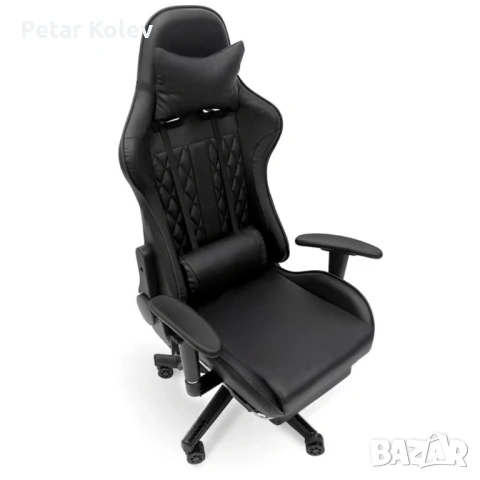 Геймърски стол с прибираща се подложка за крака и функция за масаж - черен, снимка 4 - Други стоки за дома - 53455730