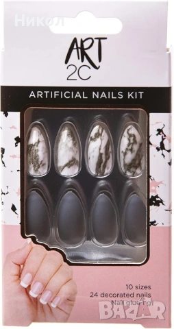 Комплект изкуствени нокти Art 2C мраморен ефект, снимка 2 - Продукти за маникюр - 53140514