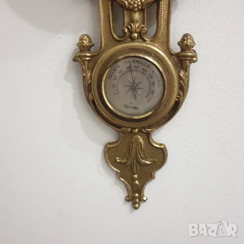 Стенен часовник от масивен месинг с влагометър-термометър, снимка 2 - Колекции - 50258303