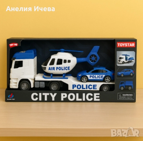 Автовоз с полицейски коли и хеликоптер, снимка 3 - Коли, камиони, мотори, писти - 51853675