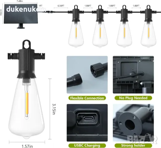 НОВИ! Соларни LED лампи, 15 метра, водоустойчиви, 24+2, 4 режима, снимка 2 - Соларни лампи - 48448793
