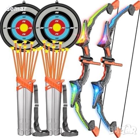Hollyhi 2 комплекта лък и стрели смукателни , LED играчка за стрелба за деца 5+ г., снимка 1 - Образователни игри - 46263926