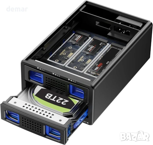 Cenmate хибриден корпус за 2.5/3.5" твърд диск+3*M.2 NVMe с вентилатор