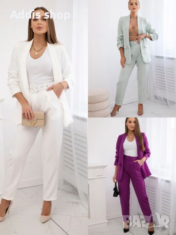 Елегантен дамски комплект сако и панталон, 3цвята , снимка 1 - Костюми - 45796114