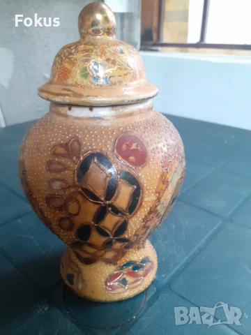 Красива стара ваза буркан с капак порцелан Сатцума Satsuma, снимка 3 - Антикварни и старинни предмети - 53313009