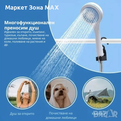Универсален Преносим душ HYDROPORT - Дължина на маркуча: 1,5 м. , снимка 2 - Други стоки за дома - 52860558