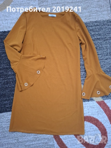 Рокля в цвят горчица, снимка 2 - Рокли - 53215222