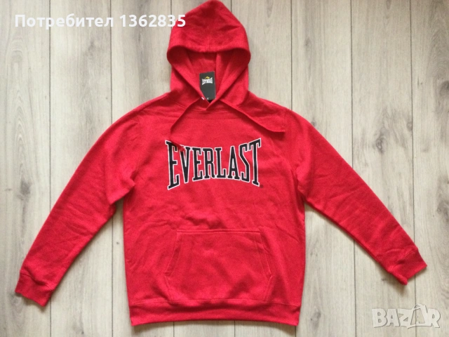 НОВ оригинален червен памучен суичър блуза EVERLAST размер L от САЩ , снимка 3 - Суичъри - 53465104