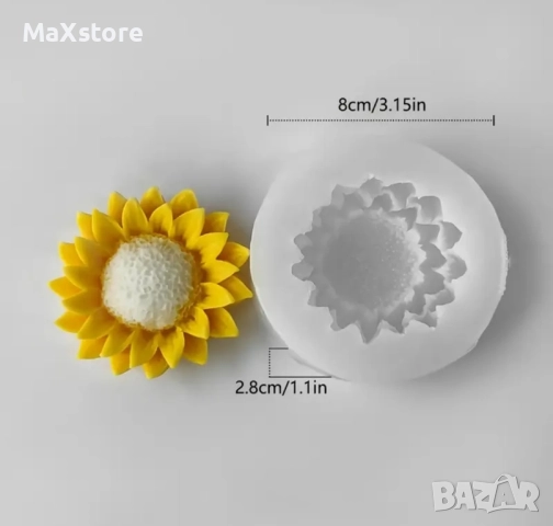 3D  2 модела Слънчоглед Силиконов молд форма за свещи гипс сапун смола фондан за декорация на торта , снимка 5 - Форми - 52048580