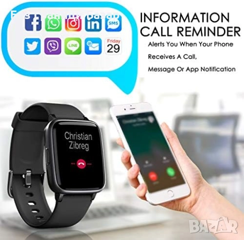 Нов водоустойчив смарт часовник 1.3'' дисплей, Bluetooth тракер, мониторинг на пулс и калории, снимка 7 - Смарт гривни - 52774010