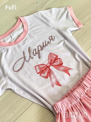 Комплект тениска и пола с блестящи камъчета и име по ваш избор Цена: 22 евро, снимка 3 - Детски комплекти - 54202608