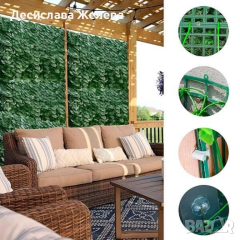 Ограда от зелени листа - панел за уединение с реалистичен вид 3 x 0,5 м, снимка 6 - Други - 53664193