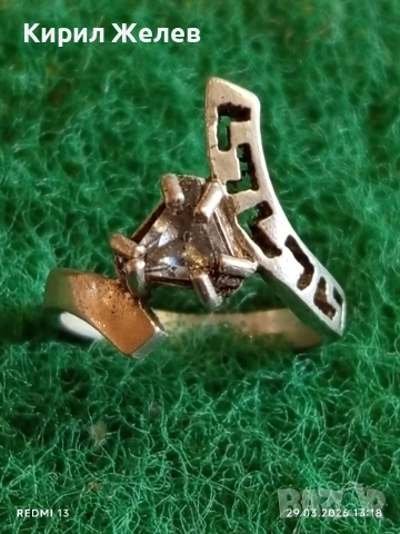 Сребърен пръстен геометричен дизайн тип меандър с кристал ювелирна изработка 51787, снимка 3 - Пръстени - 54013891