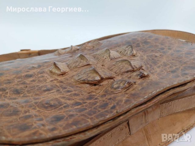 Винтидж дамска чанта с много отделения, от естествена кожа, наподобяваща крокодилска, снимка 8 - Чанти - 45540790