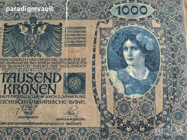 Банкнота - Австро-Унгария - 1000 крони | 1902г., снимка 5 - Нумизматика и бонистика - 49770136
