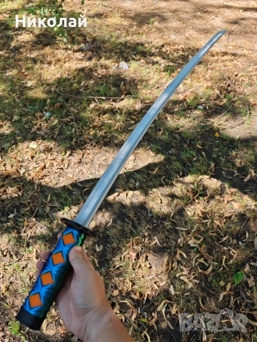 Меч катана с хамелеонова зелено и синя оплетка и разтегателно острие, снимка 3 - Образователни игри - 51573986