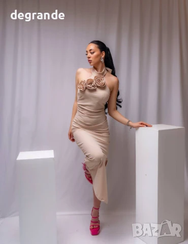 Елегантна бежова дамска рокля 