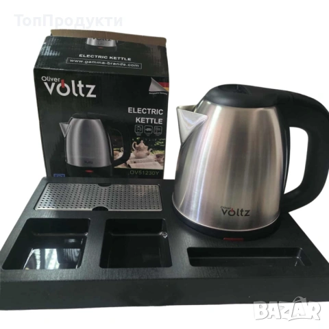 Комплект електрическа кана Voltz с поднос за кафе и чай, снимка 4 - Кани - 53070316