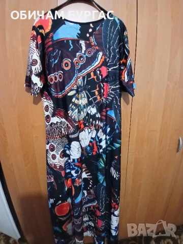 НОВА 3xl ПРЕКРАСНА ДЪЛГА РОКЛЯ С ПЪСТРИ ПЕПЕРУДИ към нея има коланче и скрънч за коса , снимка 3 - Рокли - 50996578