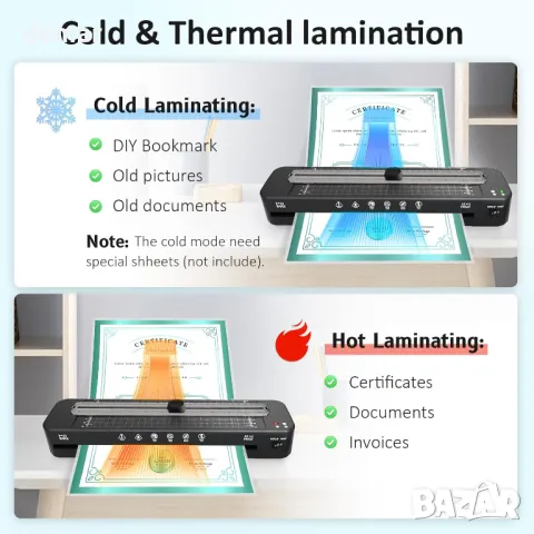 Ламинатор, A3 с 30 листа за ламиниране за A3/A4/A5/A6, студен и термичен ламинатор, снимка 3 - Друга електроника - 47029565