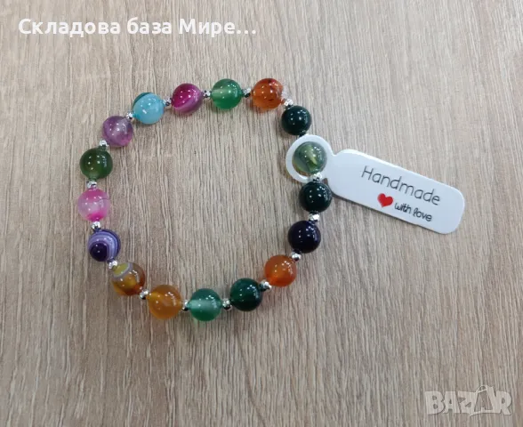  Гривна от естествени камъни Ахат и Хематит, Ластична корда Ръчна изработка , снимка 1