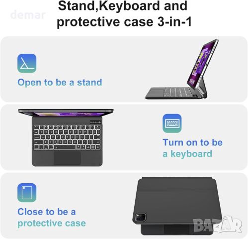Калъф с клавиатура SENGBIRCH Magic Keyboard за iPad Air 11'' (M2) 2024 Pro 11 инча - плаващ магнитен, снимка 3 - Таблети - 46303956