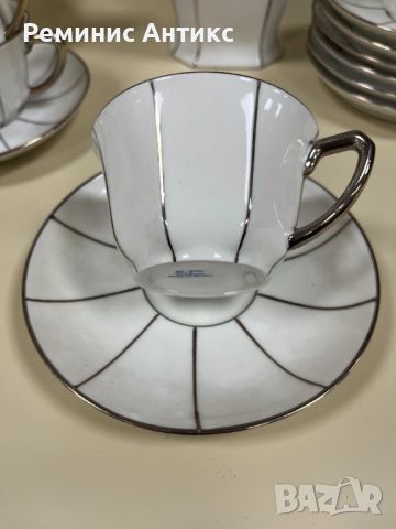 Порцелан, "Лимож" сервиз за чай в бяло и сребърно, стил Арт Деко., снимка 3 - Сервизи - 45431294
