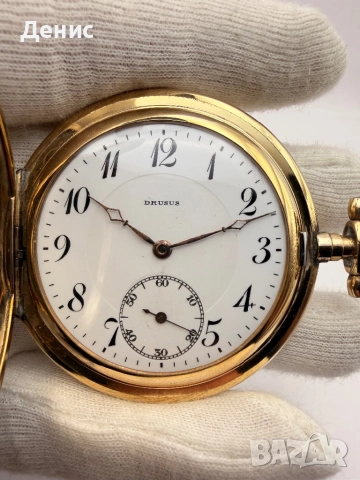 Винтидж джобен часовник DRUSUS – Германия, Gold-Doublé, гравиран корпус, снимка 2 - Джобни - 52887266