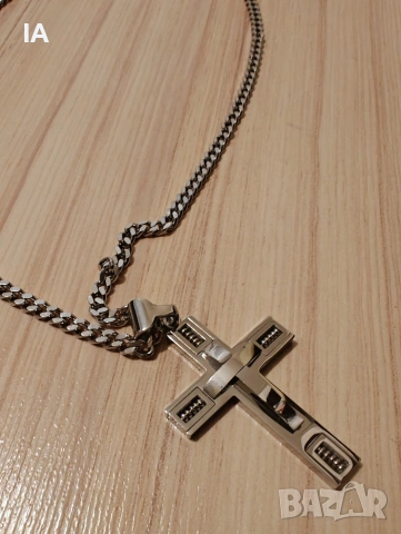Ланец с кръст от стомана, снимка 2 - Колиета, медальони, синджири - 53481129