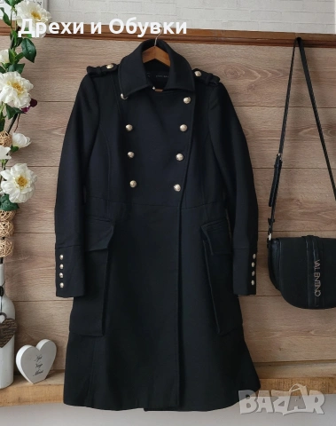 Черно палто Zara МИЛИТЪРИ златни копчета , снимка 2 - Палта, манта - 51795828