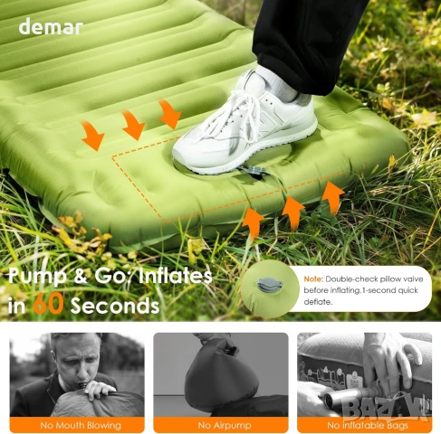 Къмпинг постелка Minthouz, ултралек надуваем къмпинг матрак с възглавница и вградена помпа, снимка 4 - Надуваеми легла - 53949643