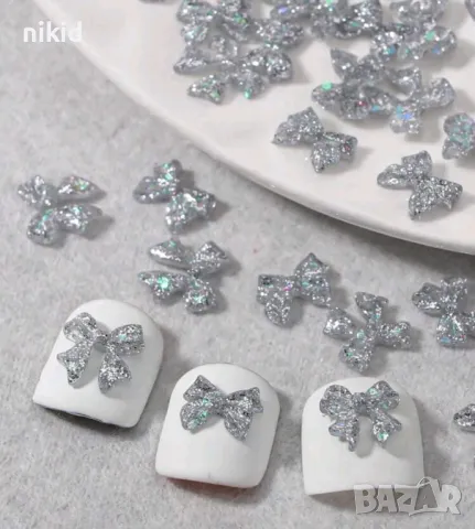 UV бижу за нокти сребристи панделки панделка декорация украса за маникюр нокти и др