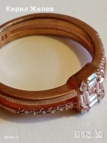 Сребърен пръстен с покритие от розово злато инкрустирани с кристали много красив 52758, снимка 8 - Пръстени - 53073354