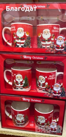 Комплект от 2 керамични чаши с лъжица, коледна тематика, опаковани в подходяща кутия, снимка 7 - Чаши - 52411154