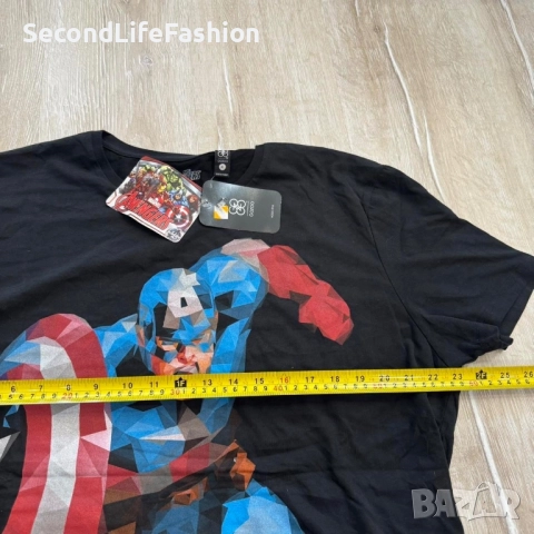 Тениска Marvel Gozoo с щампа на Капитан Америка, нова, черна, мъжка, размер XL, снимка 6 - Тениски - 52283198