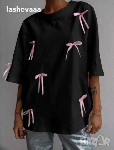 Дамска тениска с панделки 🖤, снимка 2 - Тениски - 46726678