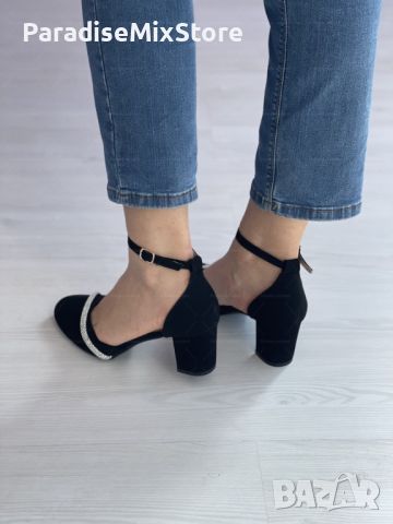 Елегантност с блясък: Изчистени дамски затворени сандали с ток и бляскав акцент Цветове: черен и бял, снимка 3 - Дамски елегантни обувки - 45496207