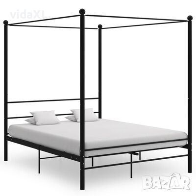 vidaXL Рамка за легло с балдахин, черна, метал, 160x200 см（SKU:284437, снимка 1 - Спални и легла - 45556782