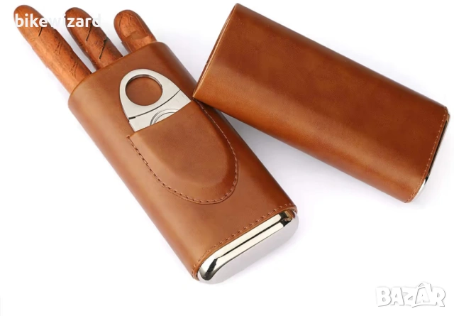 Комплект от 3 кутии за пури TIME C CLUB от кафява кожа с подплата от кедрово дърво  НОВО, снимка 4 - Други - 53719467