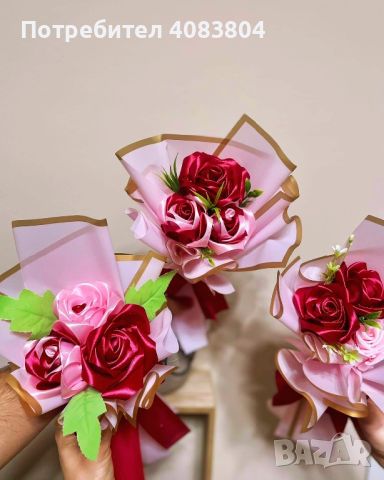 Букет от сатенени рози, снимка 1 - Изкуствени цветя - 45530743