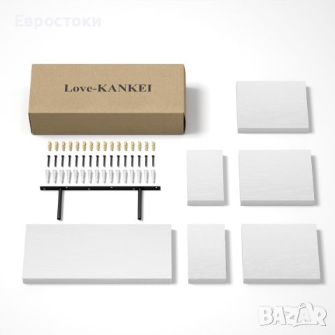 Love-KANKEI. Комплект от 6 MDF стенни рафтове.  Бели плаващи рафтове за стена с невидима скоба, снимка 8 - Секции и витрини - 46319373