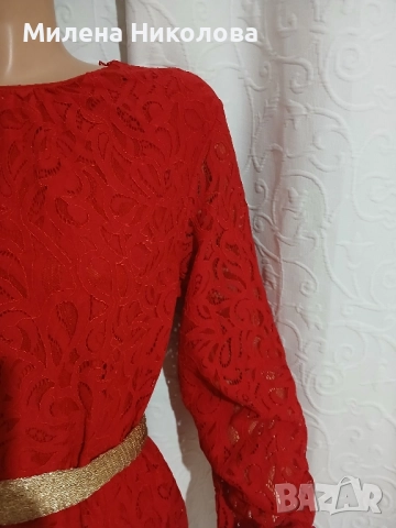 Червена рокля дантела, снимка 5 - Рокли - 52135819