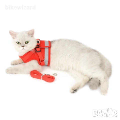 Нагръдник за котки Ranphy с каишка, регулируем, светлоотразителен, подплатена НОВ, снимка 3 - За котки - 51414315