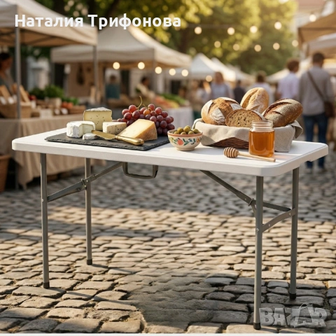 Сгъваема правоъгълна градинска маса, бяла - 181.5 × 74 × 74 см, снимка 3 - Градински мебели, декорация  - 54167840