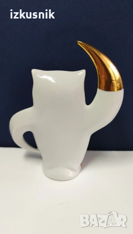 Сериозен бухал от 1980 г. – порцелан и злато, снимка 5 - Декорация за дома - 53620396