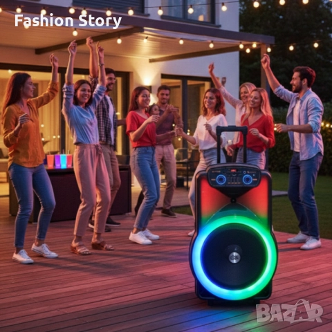Караоке тонколона 12" BT-1218 с Bluetooth, цветомузика и 2 безжични микрофона – 2000W мощност за ист, снимка 5 - Тонколони - 51934379