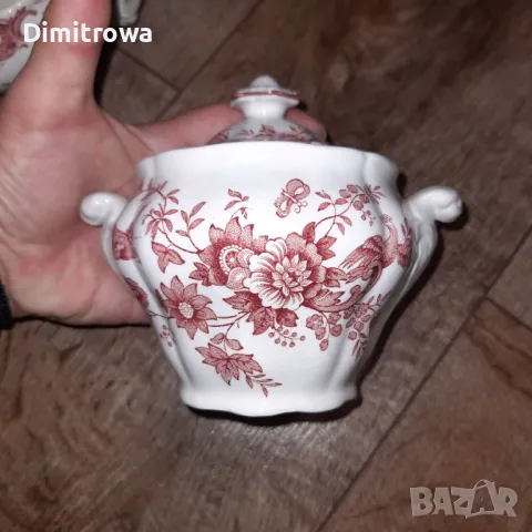 Намалена цена 150.00лв Сервиз чай/кафе RidgwayStaffordshire England WINDSOR PINK Red Floral Birds , снимка 11 - Сервизи - 47084558