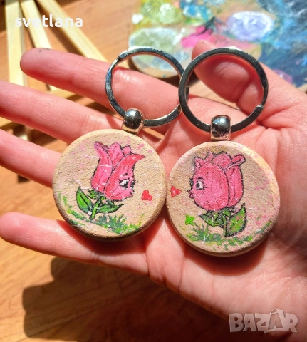 🎨 Ръчно рисувани ключодържатели подходящи за двойки , снимка 3 - Декорация за дома - 54182280