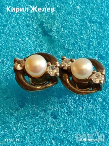 Винтидж стил елегантни сребърни обеци с перли и кристали 50995, снимка 3 - Обеци - 52718566