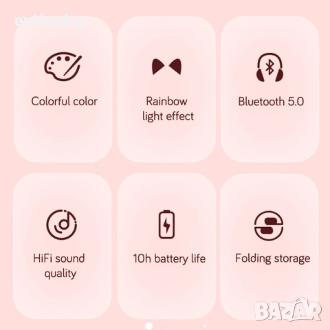 Котешки детски слушалки, Безжични, LED цветни светлини / Цвят: черен, син, розов, лилав, зелен / Раз, снимка 5 - Слушалки и портативни колонки - 53899502